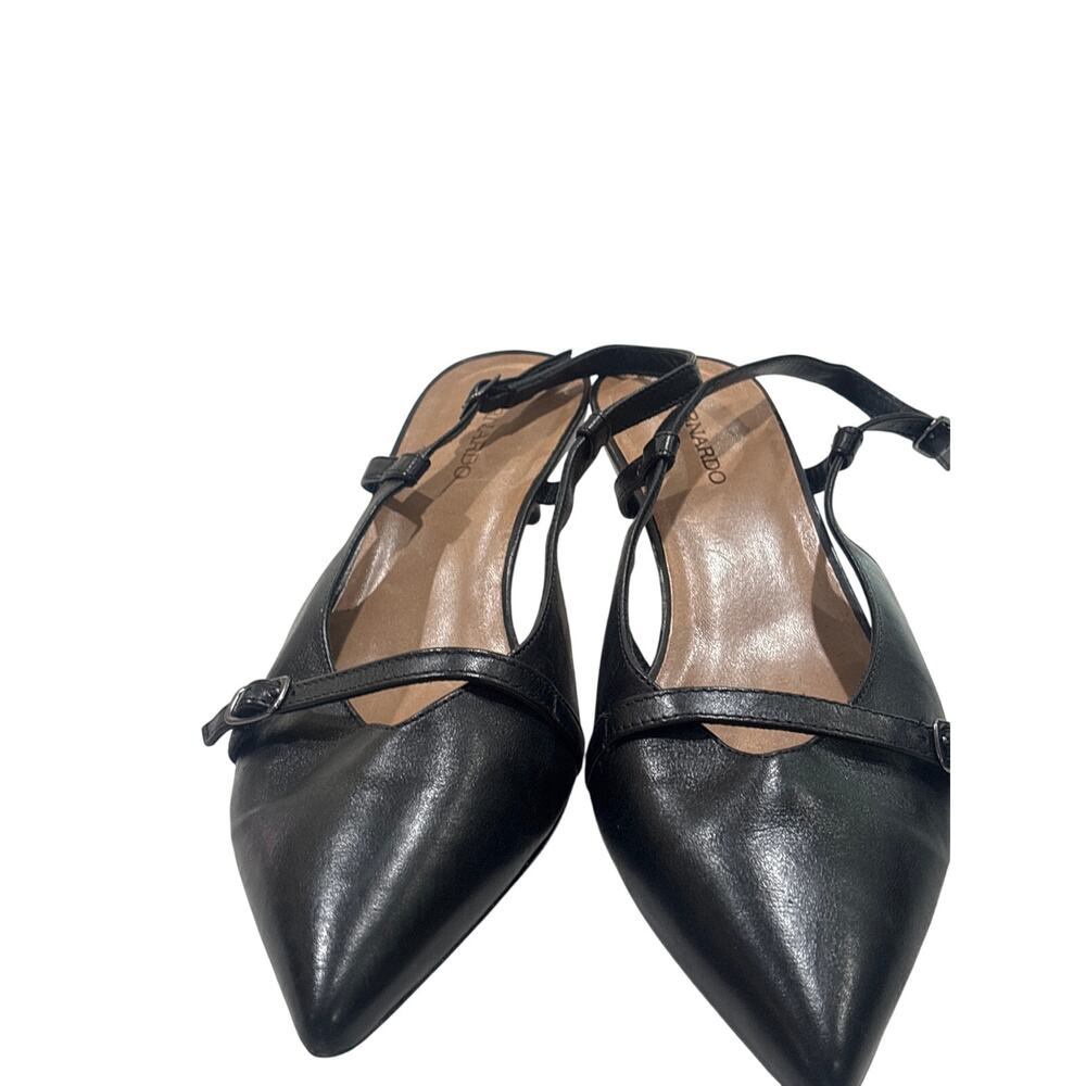 Velvety, leather black, sling backs